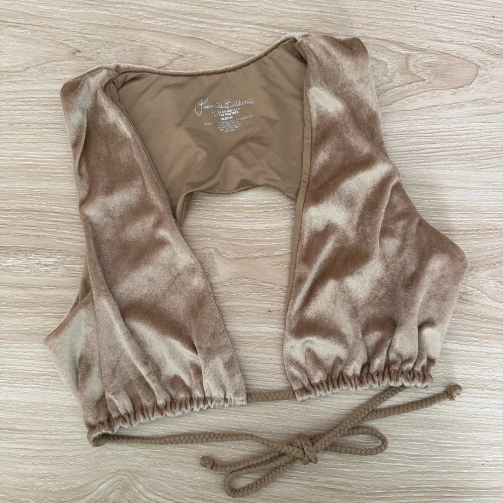 Frankies Bikinis Medium Suki Crushed Velvet Set Tan Beige Swim Minimal Cheeky